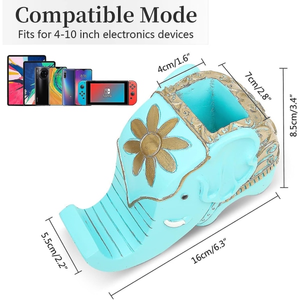Pennhållare med mobiltelefonställ, multifunktionell elefantformad hartsbehållare Organizer Söt skrivbord