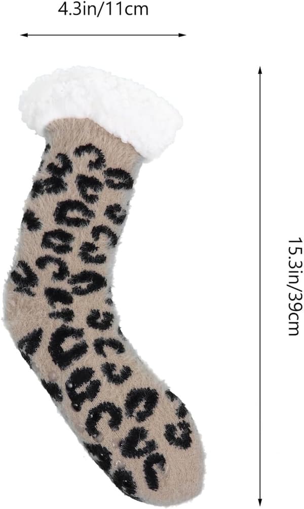 Leopardprint Indendørs Gulvstrømper til Voksne Tykke Varme Vinter Hjemmesko Strømper