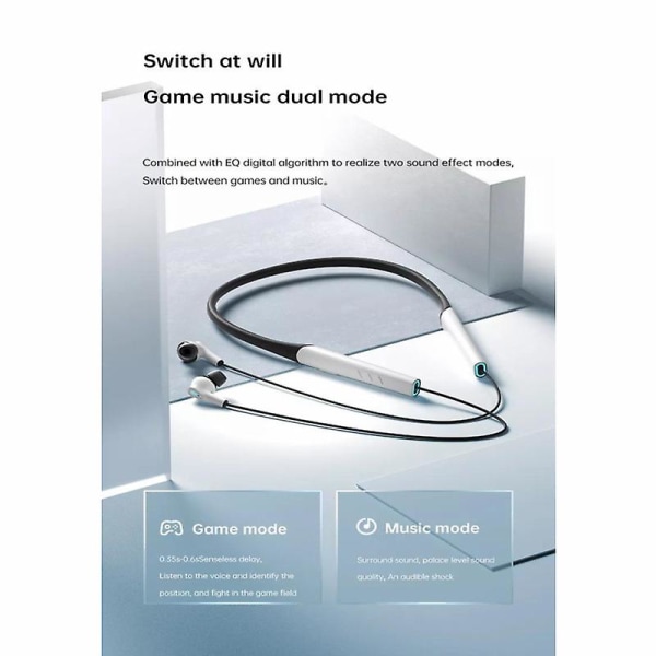 Bluetooth-hörlurar med nackband, trådlösa öronsnäckor, headset med brusreducering Black