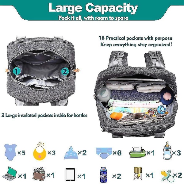 Baby vaipanvaihtolaukut Monitoiminen vedenpitävä matkavaippareppu Dark Gray