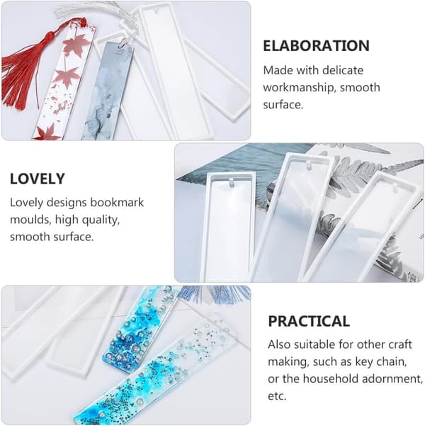 8 stk. silikonbokmerkeform DIY rektangulær krystall epoxyharpiksform