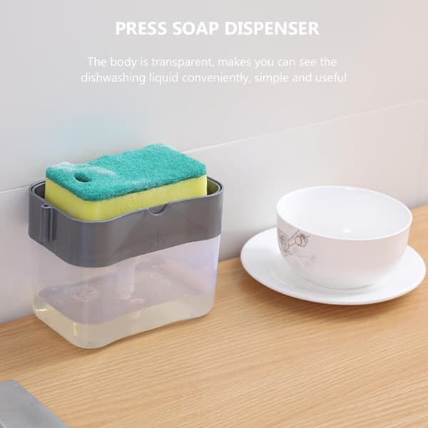 2 sett kjøkkenvask såpedispenser stor kapasitet ABS-materiale med svampholder