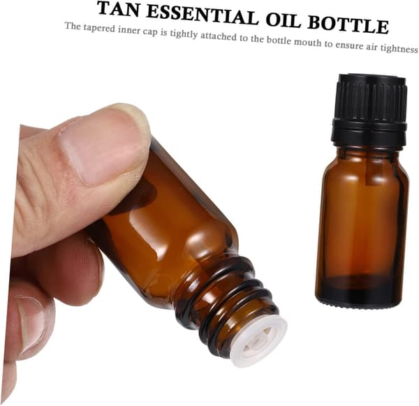 Eteriska oljeflaskor bärnstensfärgat glas 24 st 10 ml påfyllningsbara resebehållare läckagesäkra för aromaterapi och smink