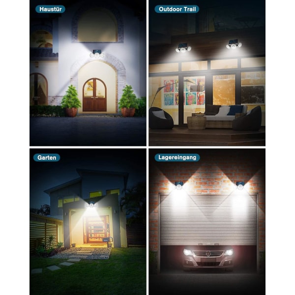 Utendørs solcellelys, 70 LED solcelledrevet utendørslys med bevegelsessensor, IP65 vanntett, 360° roterende solcellevegglys for hage og balkonger
