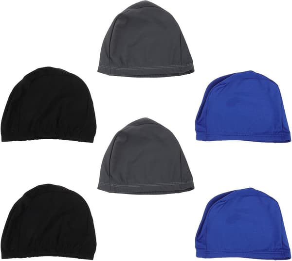 6 stk. elastiske badehetter i stoff for kvinner og menn – sklisikre badehetter i polyester