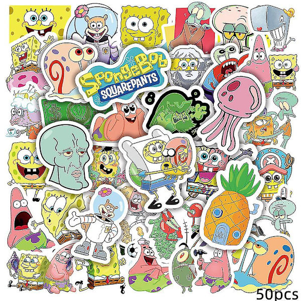 50 st/set Spongebob DIY Vattentäta Klistermärken för Bagage, Laptop, Mugg, Skateboard