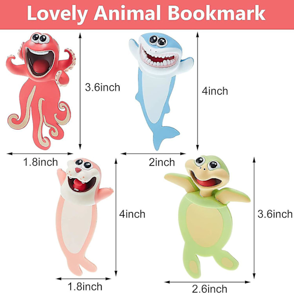 3D Tegneserie Dyre Bogmærke Sjove Dyr Læse Bogmærke Skøre Bogmærke Søde Bogmærker Flade Havdyr Papirvarer Til Teenagere, Drenge Og Piger St