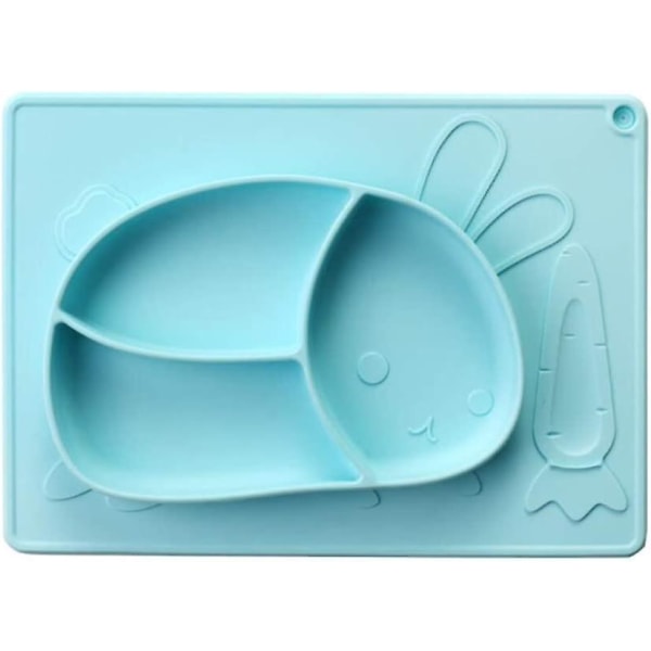 Kanin silikonplatta med inbyggd bordsunderlägg för småbarn - Bpa-fri 3-rutnätsuppdelad matning