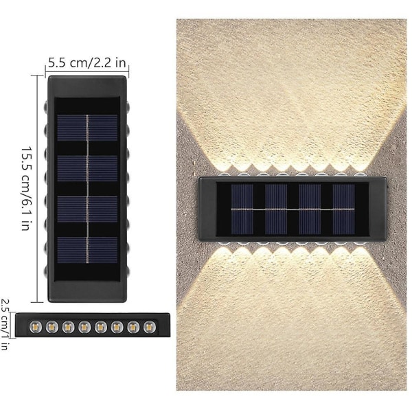 2-pack Solcellslampa för Utomhusvägg Vattentät 16 LED Veranda Staket