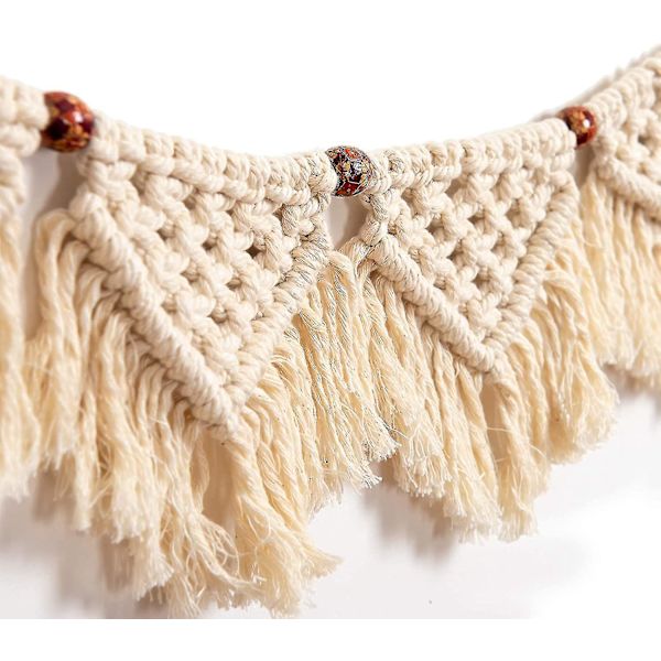 Käsintehty Makramee-seinävaate, Tassel-tapetti, Reunalistat, Krokooma, Kudottu Luonnonpuuvilla, Puuhelmi, Asunnon/Yliopiston Koriste (7 lippua)