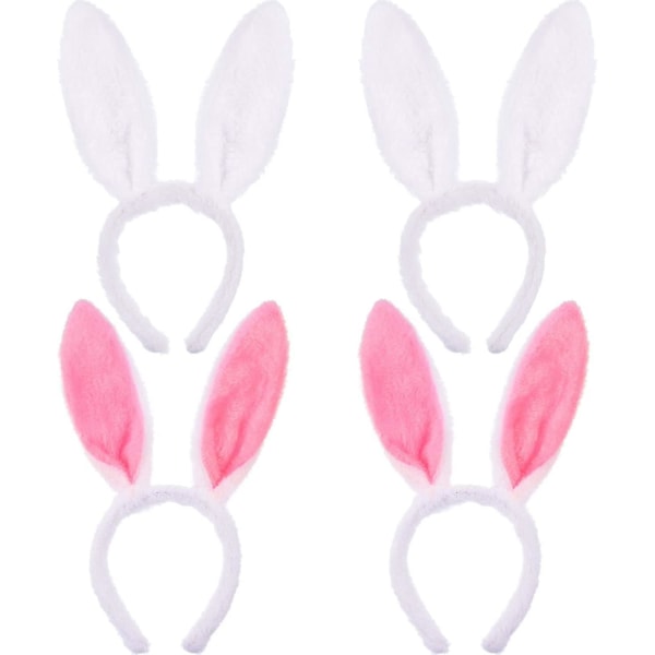 Bunny Ears 4 styks Bunny Pandebånd Plys hvide og lyserøde kaninører Hårbånd til påskegave