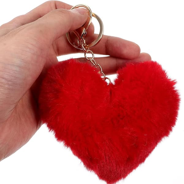 4 stk. Valentinsdag Plys Hjerte Nøgleringe Sæt, Bløde Hjerteformede Nøgleringe til Taske