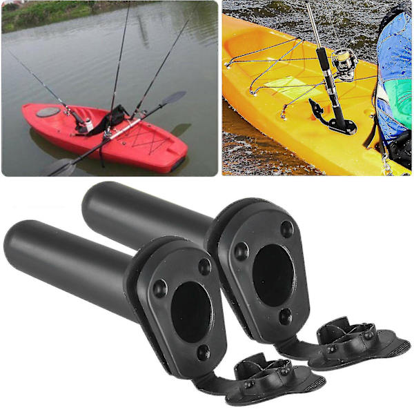 Flushmontert Fiskebåt Stang Holder Brakett Med Deksel For Kajakk Stang 2stk-svart