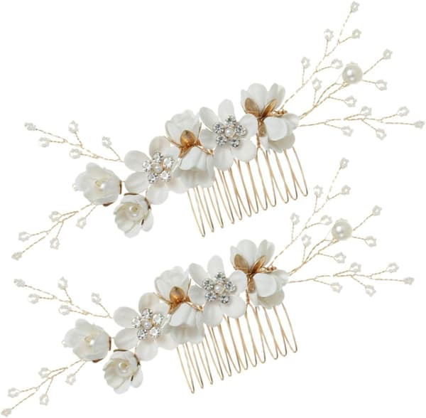 2 st blommiga strasshårkammar för brudar Eleganta bröllopsaccessoarer
