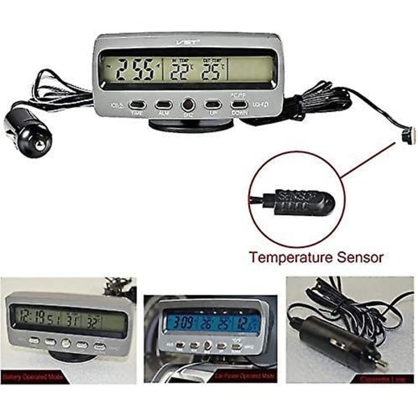 4 i 1 Bil Auto LCD Spænding Temperatur Detektor Digital Display Termometer Kontrol Alarmur