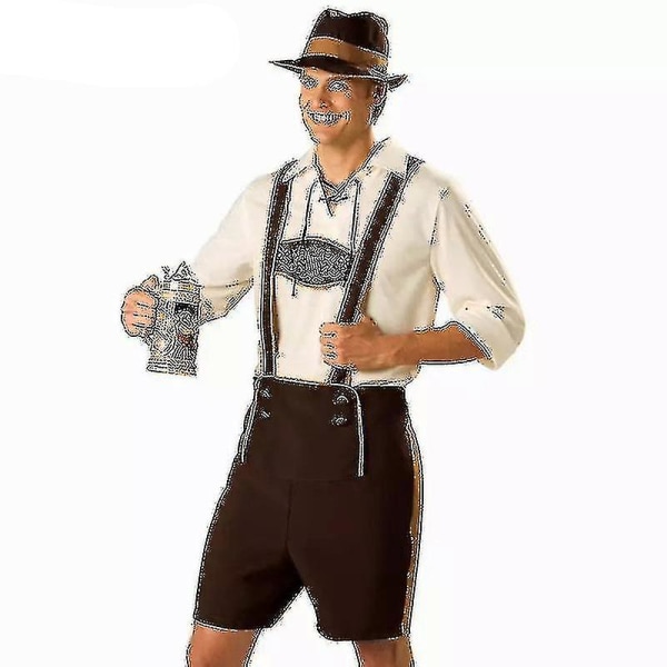 3pcs/set Adult Man Oktoberfest Costume German Bavarian Octoberfest Festival Beer Lederhosen Clothes