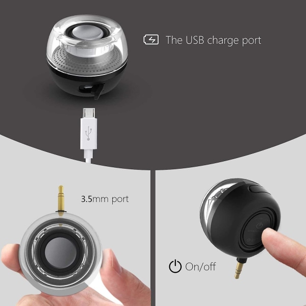 USB -högtalare, line-in-högtalare med 3,5 mm ljudkontakt och minikompakt rund form Kraftfull klar bas