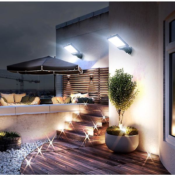 Solcellelampe for utendørs, solcelledrevet gatebelysning med sensor, sikkerhetsbelysning for hage, terrasse, sti og gårdsplass 616-2