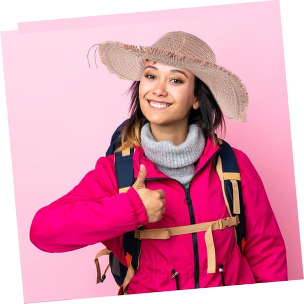 Bredskygget stråsolhat til kvinder Oversized floppy strandhat til rejser, lyserød skygge