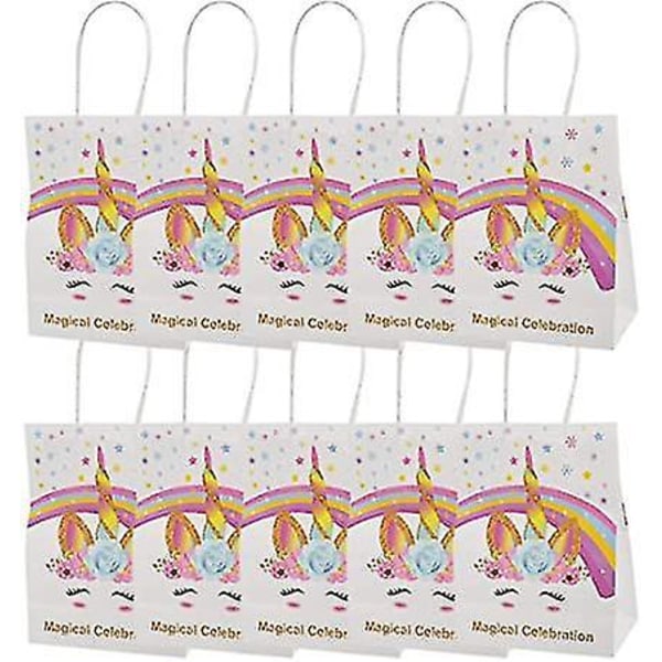 10 st Unicorn Presentpåsar Kraftpapper Återanvändbara Godispåsar