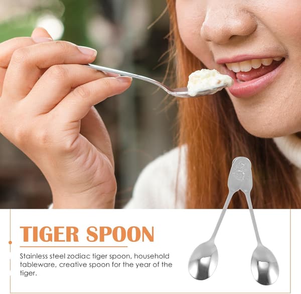 Dessertskefulde Suppe Serveringsskeer Rustfrit Stål 2 Stk med Tigerdesign Sølvbestik