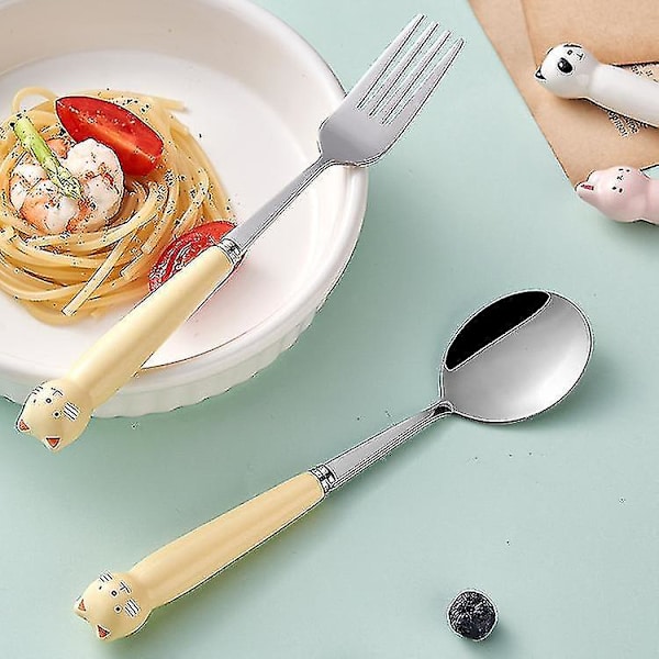 Piirretty ruostumattomasta teräksestä valmistettu lasten lusikka Keltainen 2 kpl