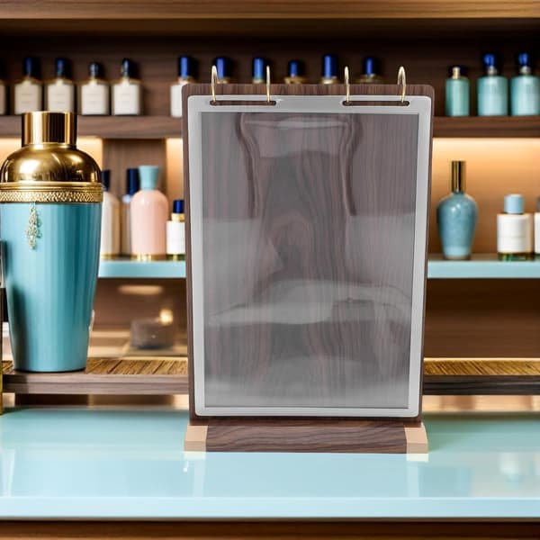Valnød Træ Menu Display Stand Side Dobbeltsidet Bordplade Skilt Holder