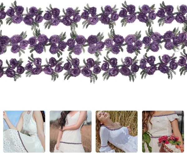 4,5 m broderi blondekant stoffblomsterbånd til festesytilbehør