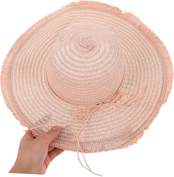 Bredskygget stråsolhat til kvinder Oversized floppy strandhat til rejser, lyserød skygge