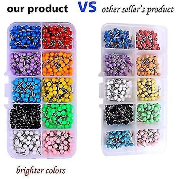 600 st Multi-färgade Push Pins Kartnålar 10 Blandade Färger