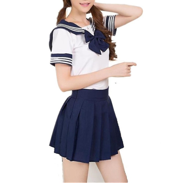 Anime Uniform Puku Naiset Tytöt Kawaii Lolita Outfit Jk Uniform Sailor Suit Fancy Dre XL Navy Blue Tie