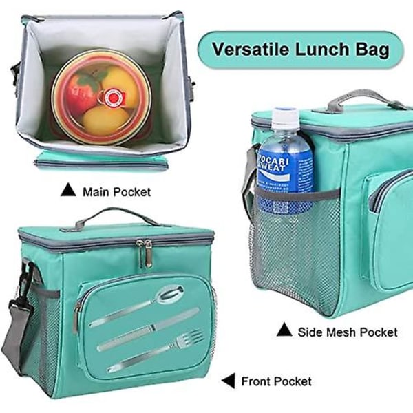 Kjølepose, 10l matboks, isolert matpose med justerbar skulderstropp, bærbar vanntett