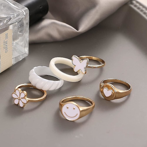 Guldringe Sæt Trendy Ringe Sæt Æstetisk Knuckle Stacking Ringe Til Kvinder Pige