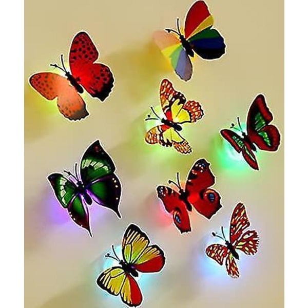 12 stk kreative blinkende sommerfugl nattlys veggklistremerker