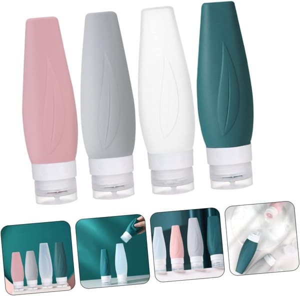 Resesilikonflaskor Set 4st 90ml Små Påfyllningsbara Lotionbehållare med Förvaringsväska