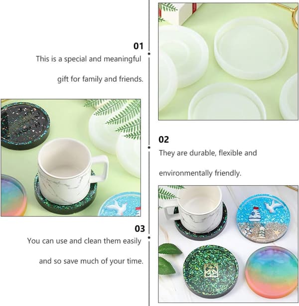 4 stk. runde silikone kopmåtteforme DIY Coaster Making Mold Sæt til harpikshåndværk epoxy, stor størrelse