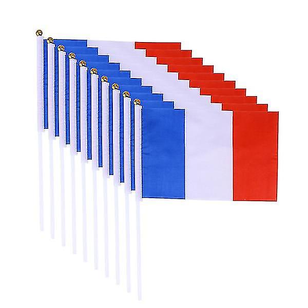 50 stk Frankrig håndholdte flag mini fransk national landshåndflag 14x21cm (guld bold hvid pind) X-yuhao