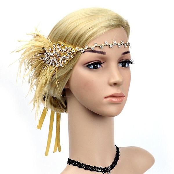 Vintage Flapper Pandebånd 1920'erne Art Deco Glimtende Hårbånd Fjerhovedbeklædning