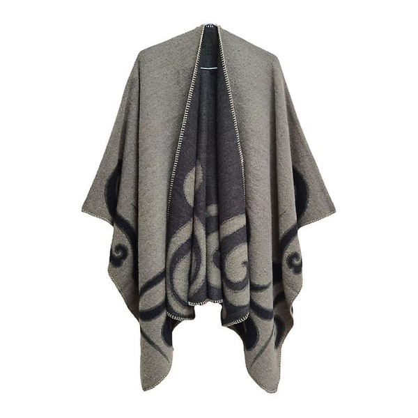 Dam Poncho Scarf Vändbar Överstor Poncho Cape Tryckt Filt Sjal Koftor gray