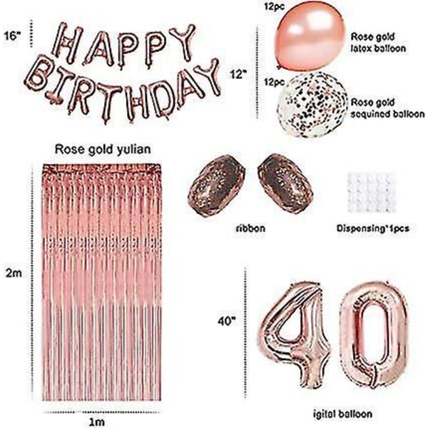 40th Birthday Party Decoration Rose Gold Balloons Supplies