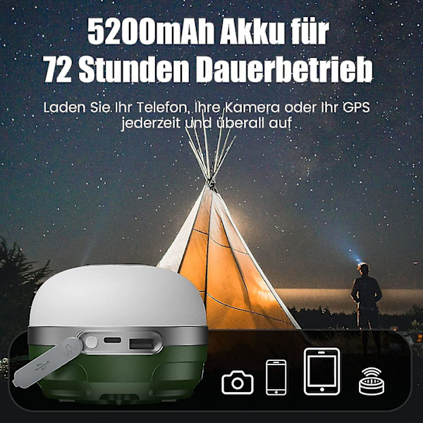 Leirintälamppu RGB-värimuutoksella, LED-leirintälyhty 5200 mAh USB-lahjalla