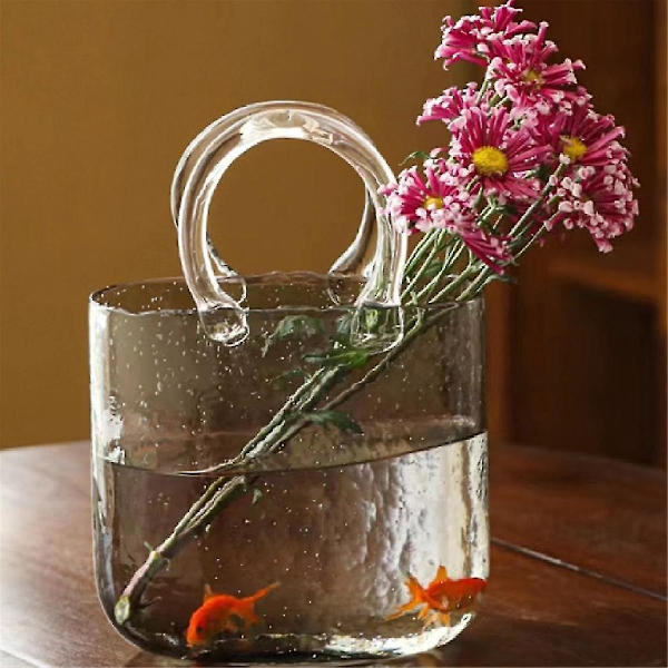 Nordisk Glas Fiskekum Glas Vase Transparent Taske Hydroponisk Blomsterarrangement Vase Borddekoration Håndtaske Glas Vase
