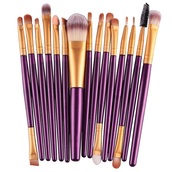 15 stk plasthåndtak Nylon børster Makeup Brush Kosmetikk Powder Blush Brush Kit