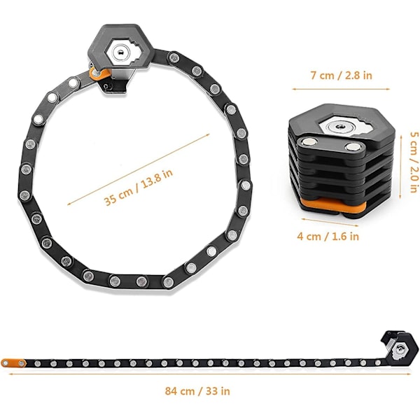 Sykkellås, Bærbar Kompakt Folding Chain, Folding Aluminium Alloy Lås Med Nøkler Og Matchende Lås