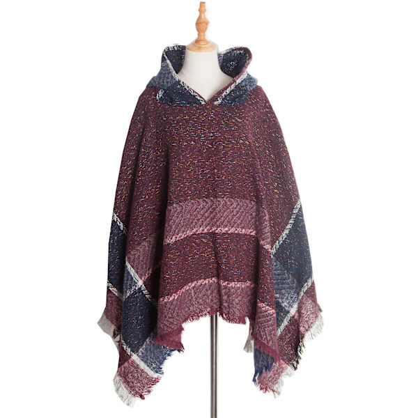 Herringbenskjortet hettekappe med pullover-kappe Burgundy