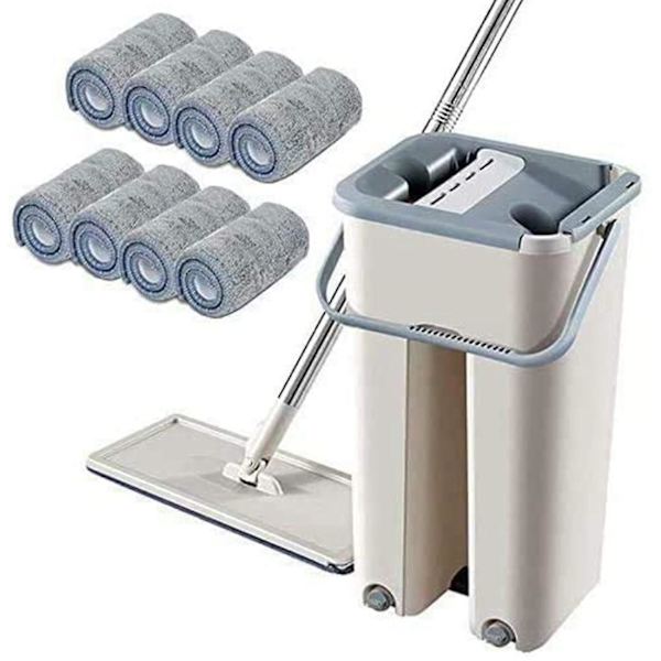 Gulvrotasjons Teleskopisk Håndtak Selvrensede Flat Mop Med Mikrofiberputer Og Rengjøringsbøtte-yuhao