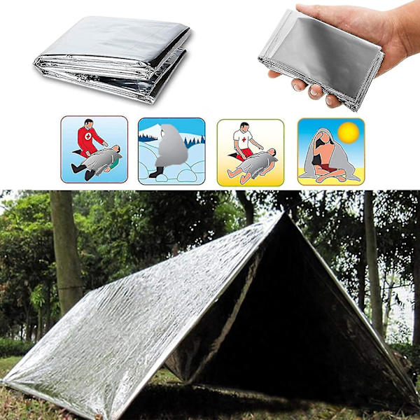 Nödtermofilagret 2-pack Silver 82.6x55 tum Mylar Överlevnadsutrustning