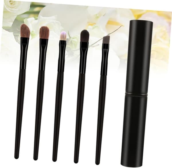 5 st bärbara ögonmakeupborstar i hästhår med förvaringsfodral