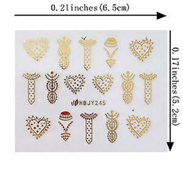 9 Nagelsticker med Lim, Guld, Måne, Stjärna, Universal Blommönster, Nagelkonst Dekorationer