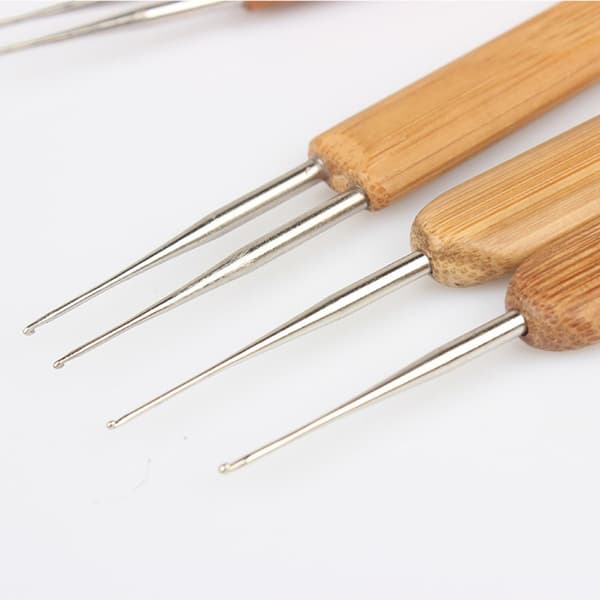4 st förkolnade virknålar i bambu, rundhuvade enkelspetsiga sticknålar 0,5 mm 0,75 mm